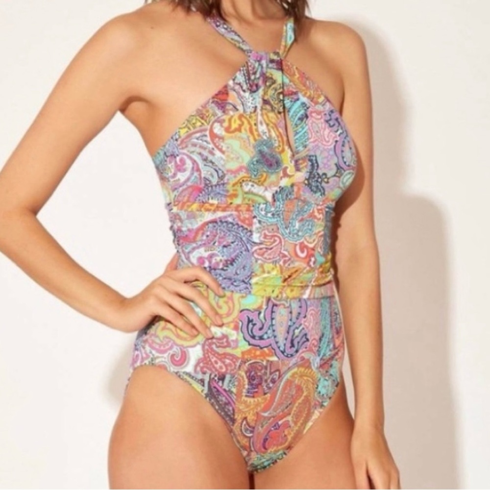 Bleu Rod Beattie NWT Bohemian Paradise Twist Paisley One Piece Swimsuit Size 8